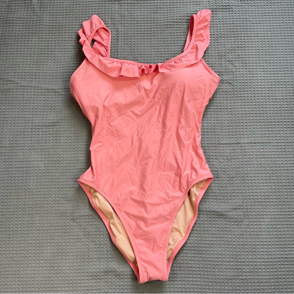 New J.Crew Ruffled Scoop Back One Piece Swimsuit 12 Womens‎ Coral Peach